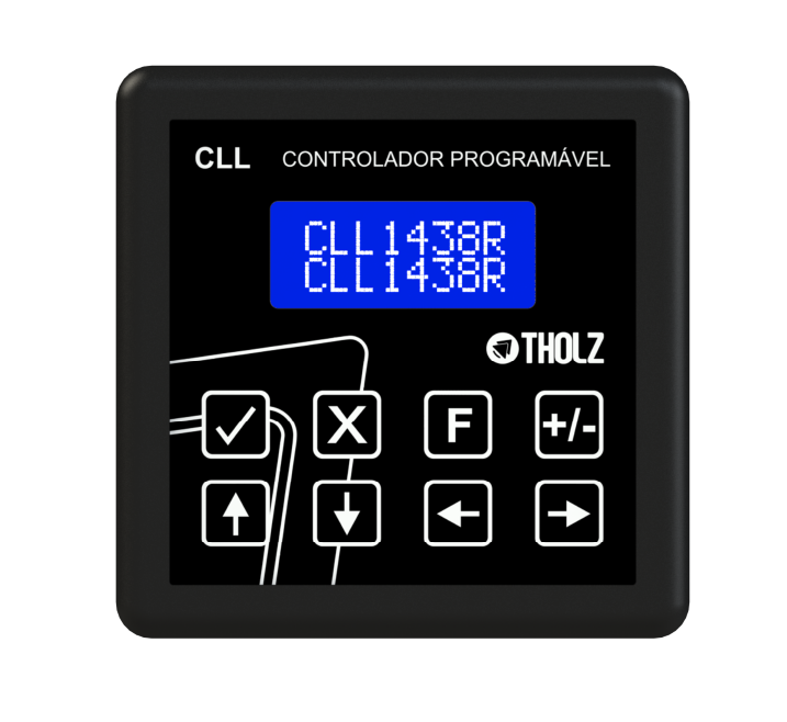 CLL Tholz controlador programável industrial com display digital azul e teclado frontal para automação de processos.