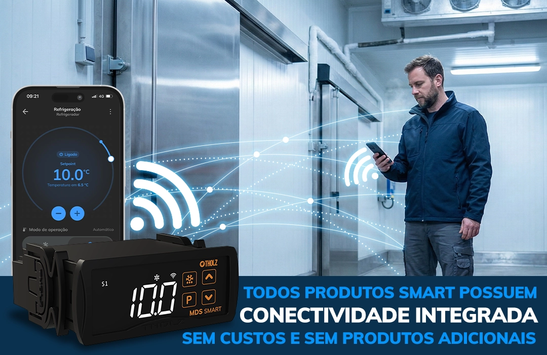 Controladores de refrigeração Tholz Industrial com conectividade integrada, sem necessidade de módulos ou produtos adicionais.