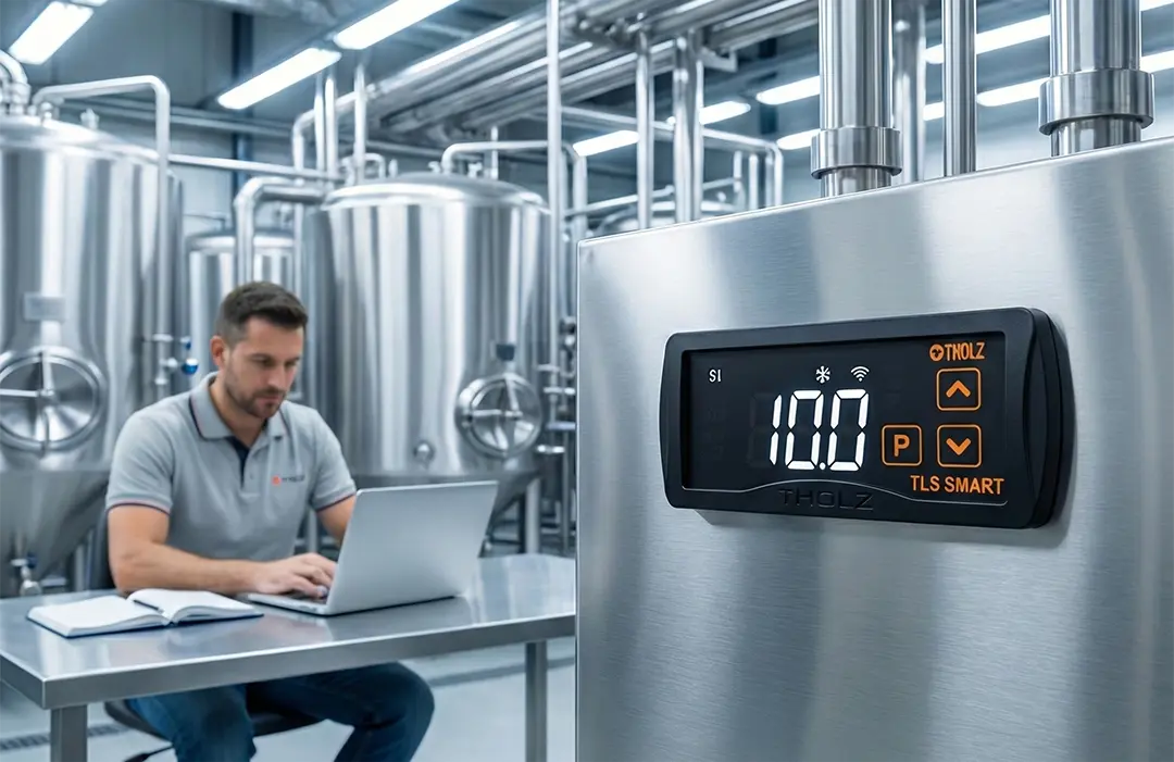 Controladores de refrigeração Tholz Industrial com display digital para controle inteligente de temperatura em sistemas de refrigeração.
