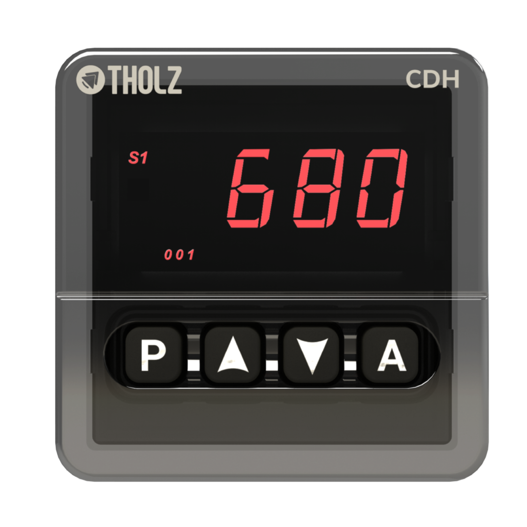 CDH1360R Tholz, controlador industrial de tempo e contagem com display digital frontal para temporização e contagem precisa.