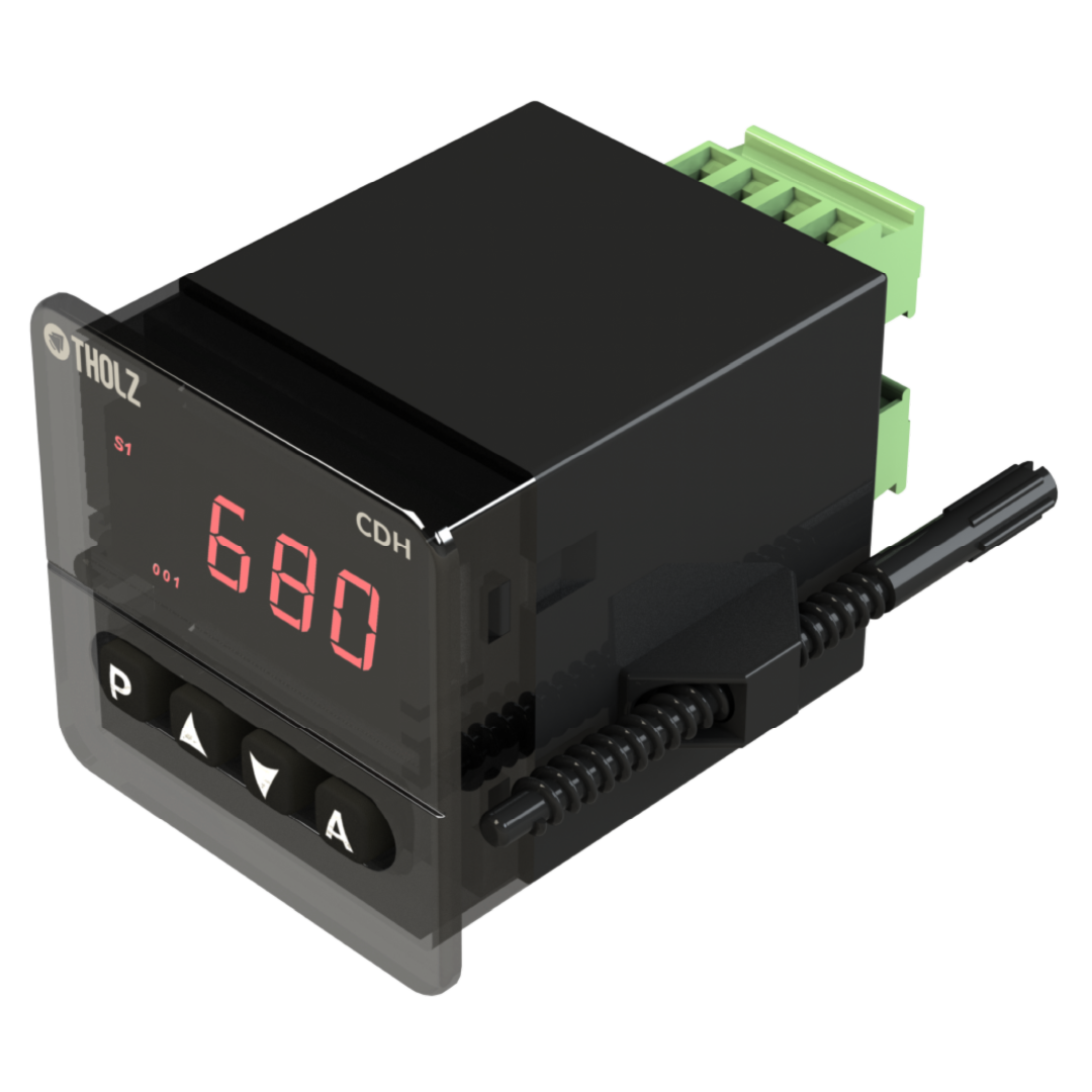 CDH1360R Tholz, controlador industrial de tempo e contagem em perspectiva, com display digital e design robusto para painéis elétricos.