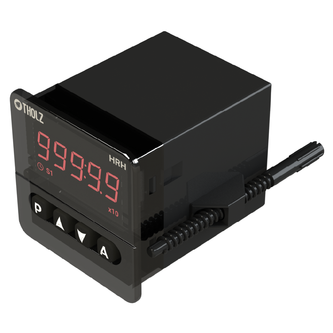 HRH1360R Tholz, horímetro industrial em perspectiva, com display digital e design robusto para painéis elétricos.