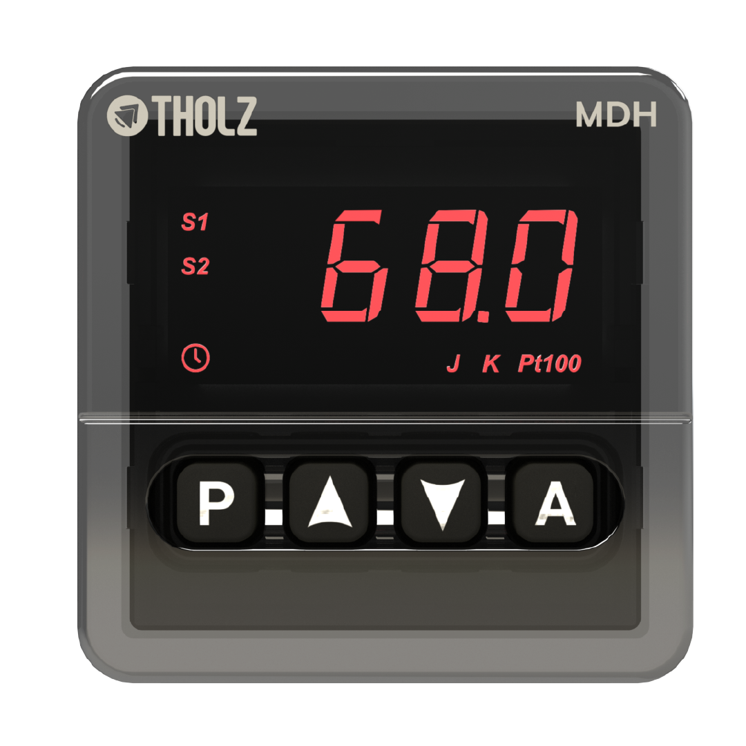 MDH1311N Tholz, controlador de temperatura industrial com display digital frontal para monitoramento e controle térmico preciso.