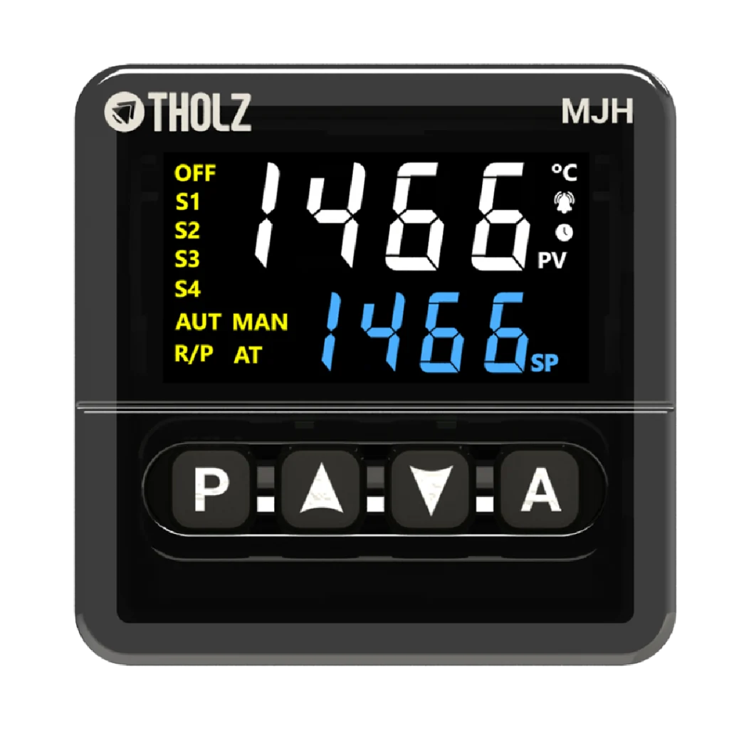 MJH1466R Tholz, controlador de temperatura industrial com display digital frontal para controle térmico preciso.