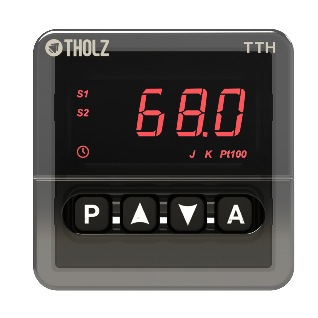 TTH1395R Tholz, controlador de temperatura industrial com display digital frontal para monitoramento e controle térmico preciso.