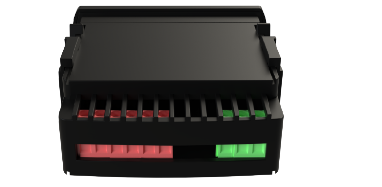 Vista traseira do MDS Smart Tholz, termostato digital para refrigeração com bornes de conexão para instalação em painel elétrico.